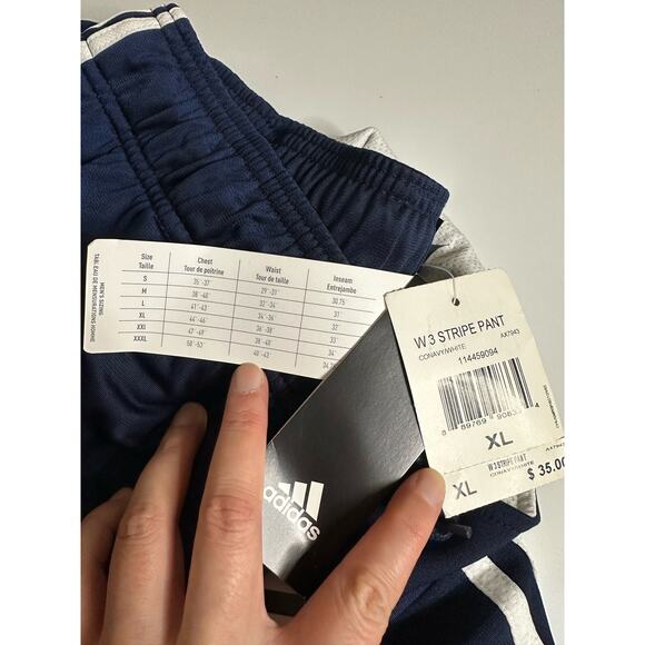 Women XL Adidas Navy Blue Stripe Tracksuit Tracksuit Jacket coat pants - Picture 4 of 11